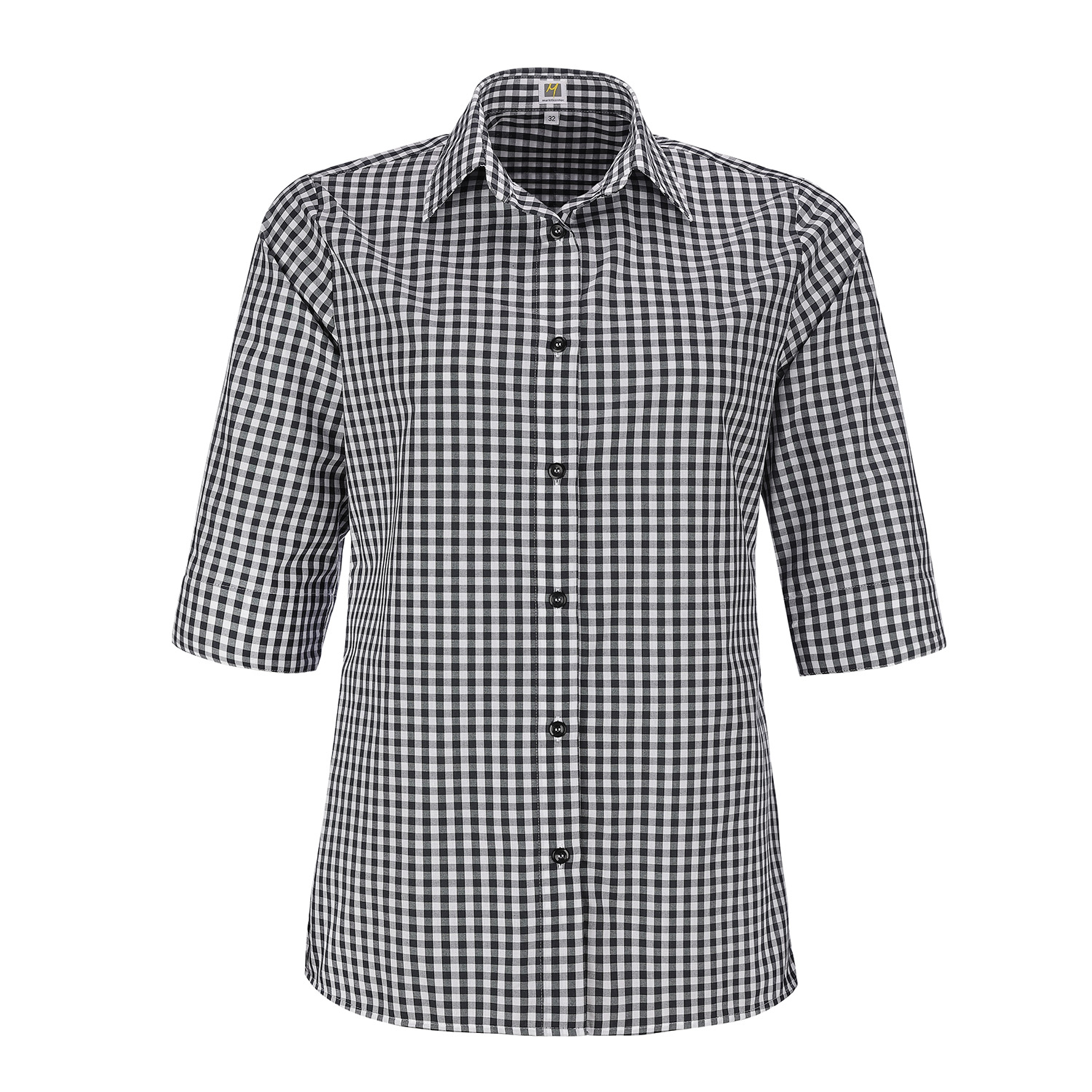 Damenbluse Laura 3/4 Arm, untailliert, schwarz/weiß kariert