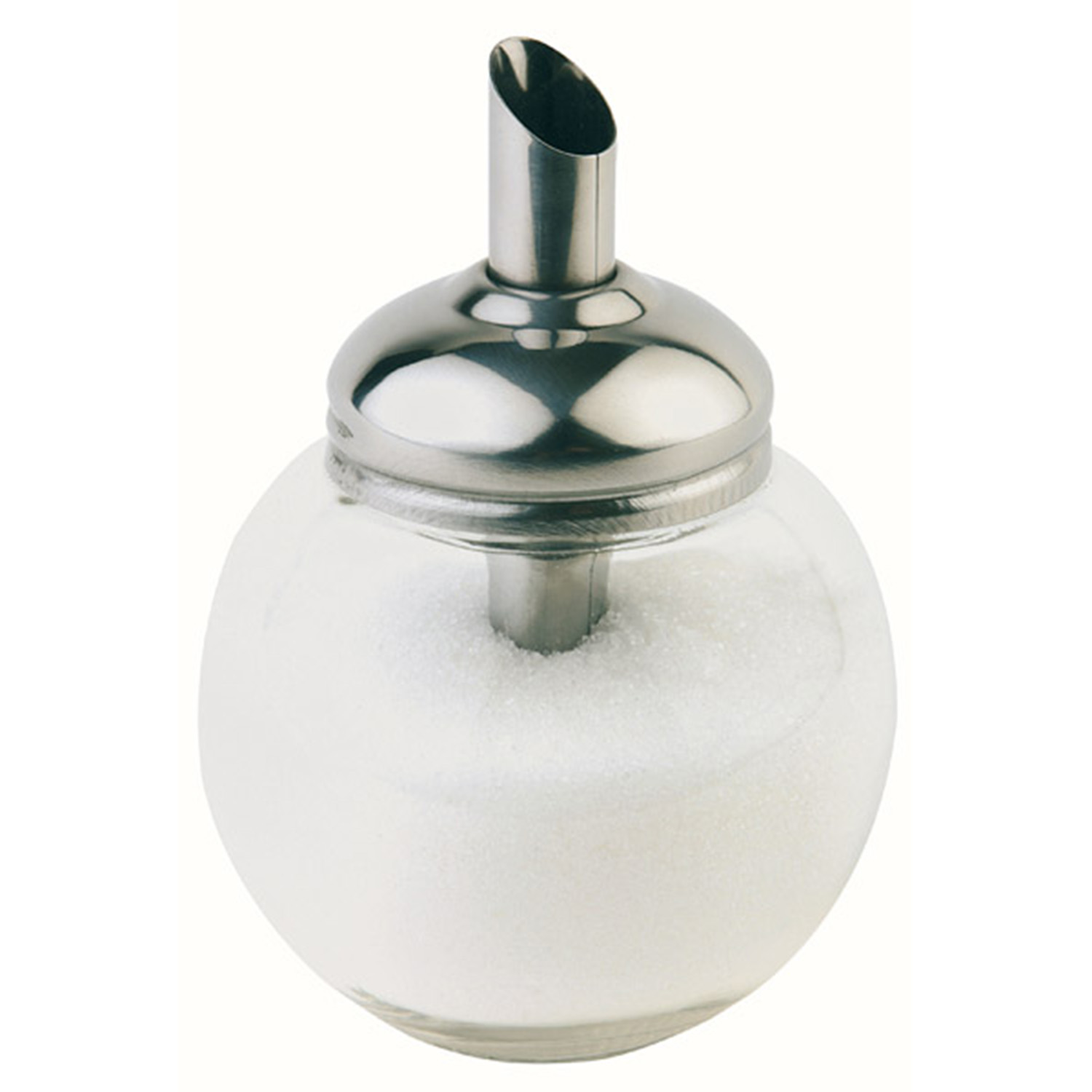 Zuckerdosierer Ø 8,5 cm, H: 12 cm, 150 ml Behälter aus Glas, Schraubdeckel aus Edelstahl
