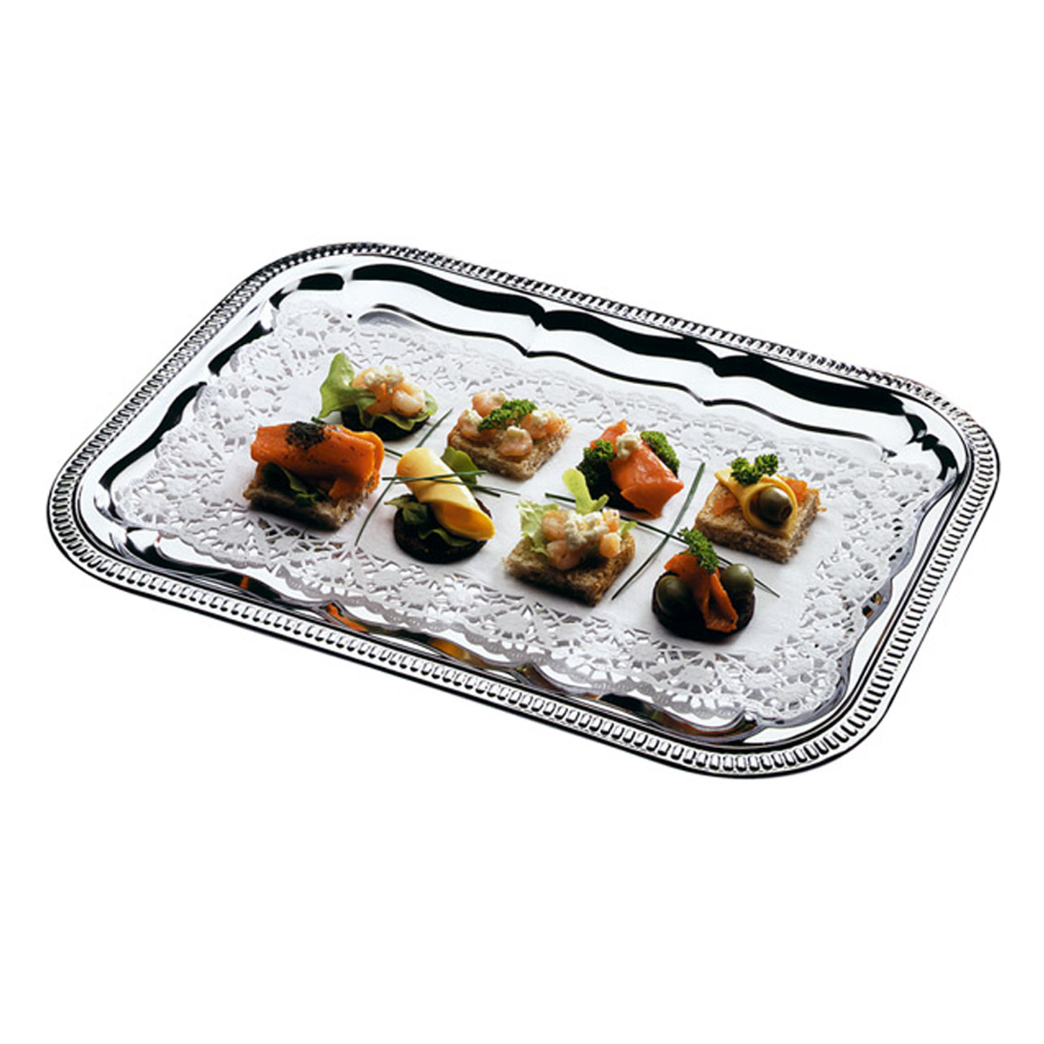 Partyplatte, rechteckig 41 x 31 cm, Metall vernickelt und glanzverchromt