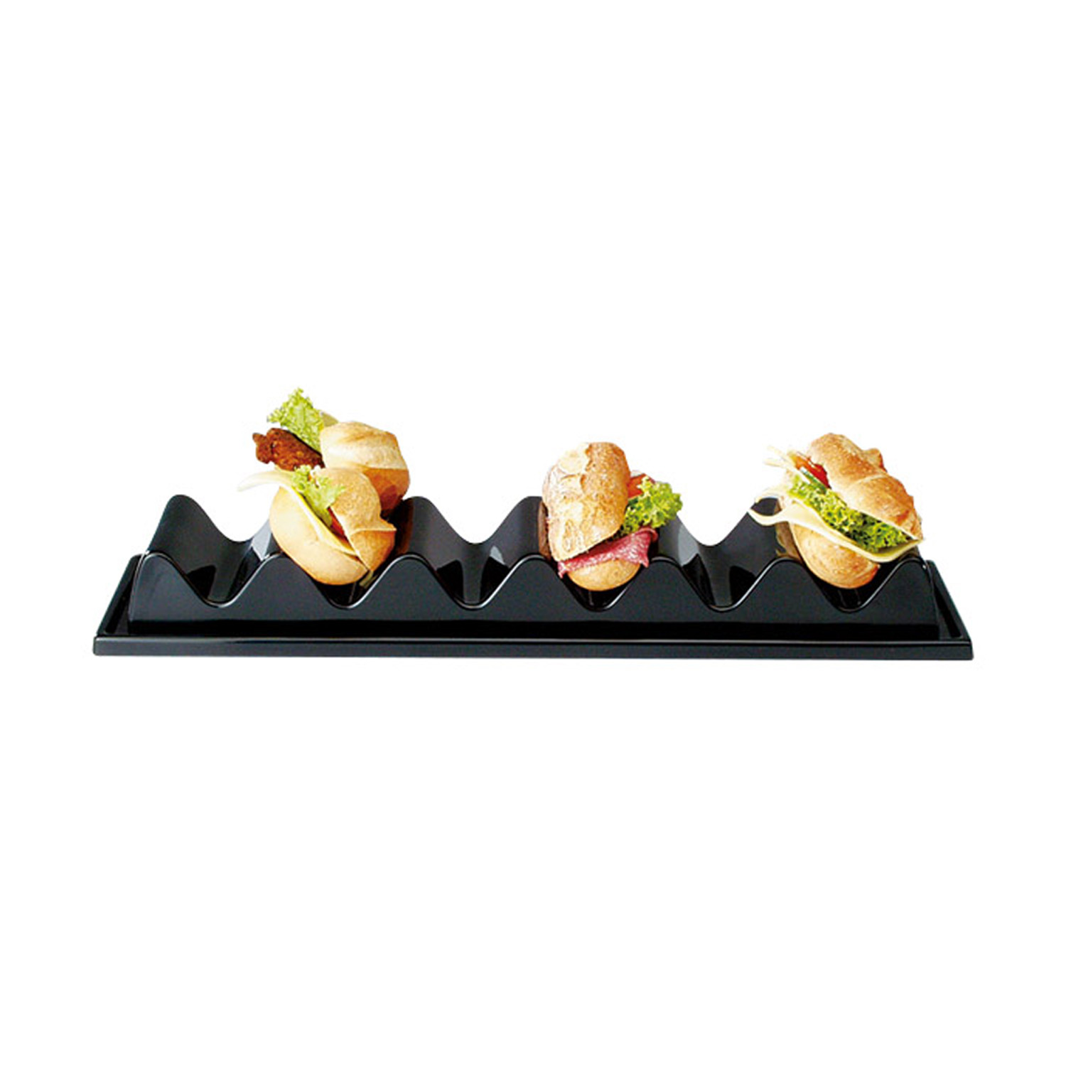 Snackpresenter - 6 Mulden 60 x 19 cm, H: 7,5 cm Polystyrol, schwarz