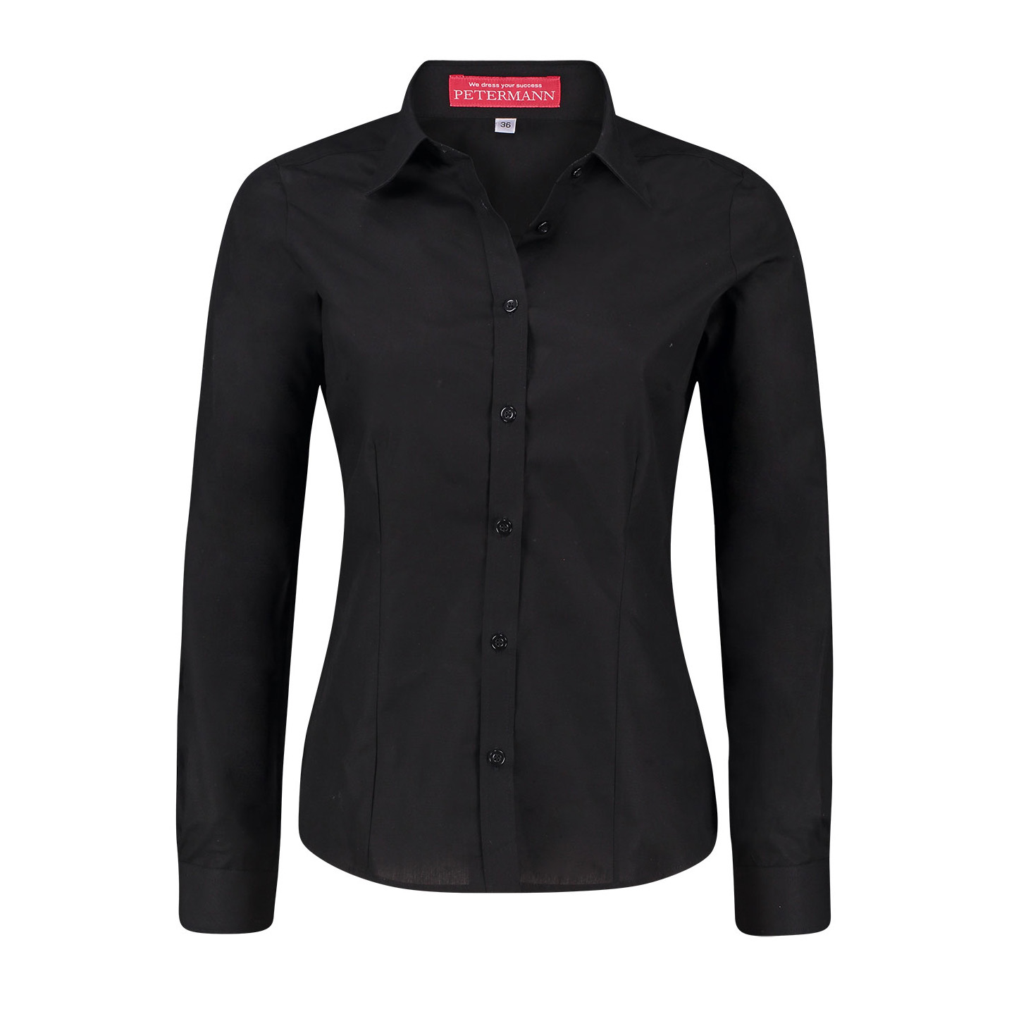 Damenbluse Laureen, langarm, tailliert, schwarz Popeline