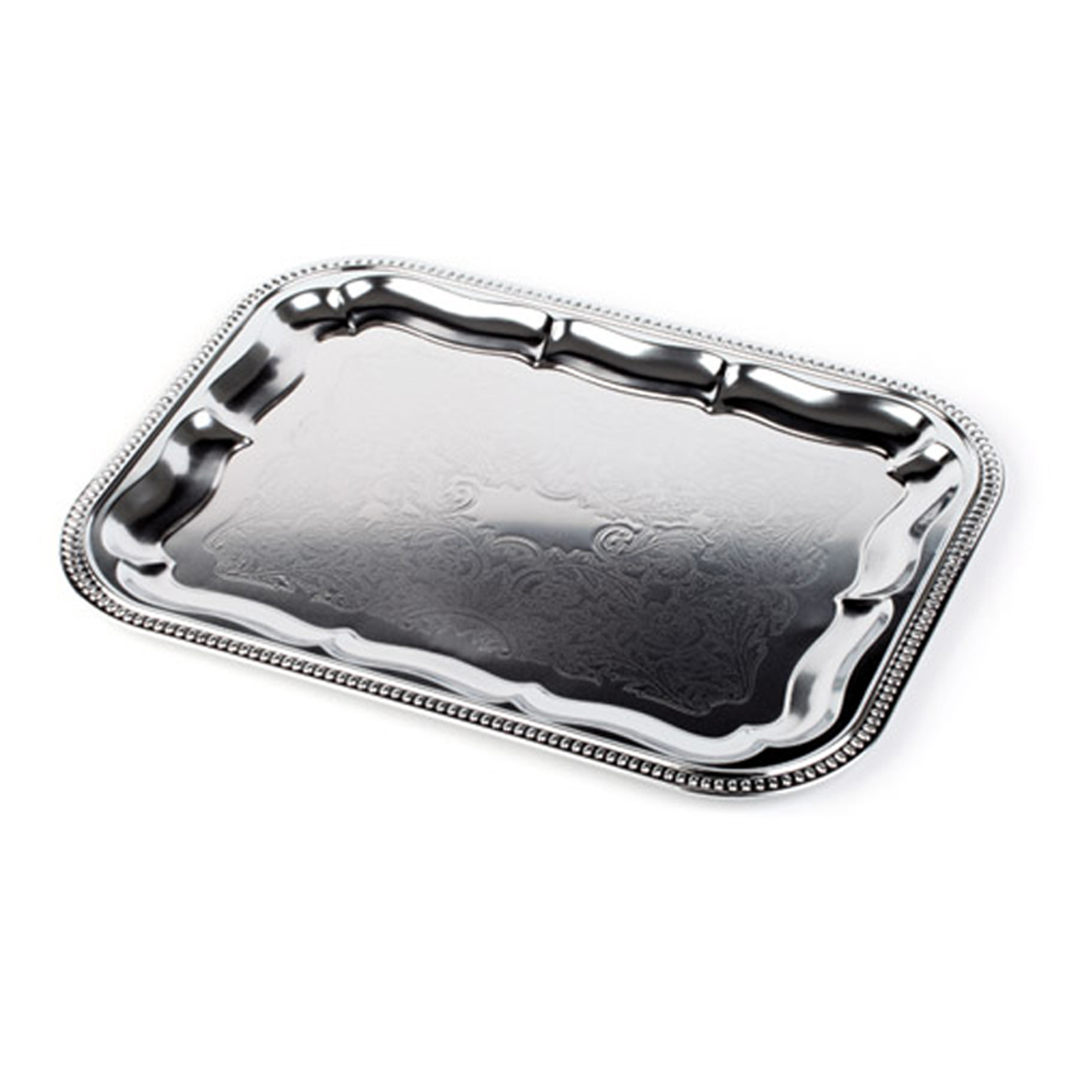 Partyplatte, rechteckig 41 x 31 cm, Metall vernickelt und glanzverchromt