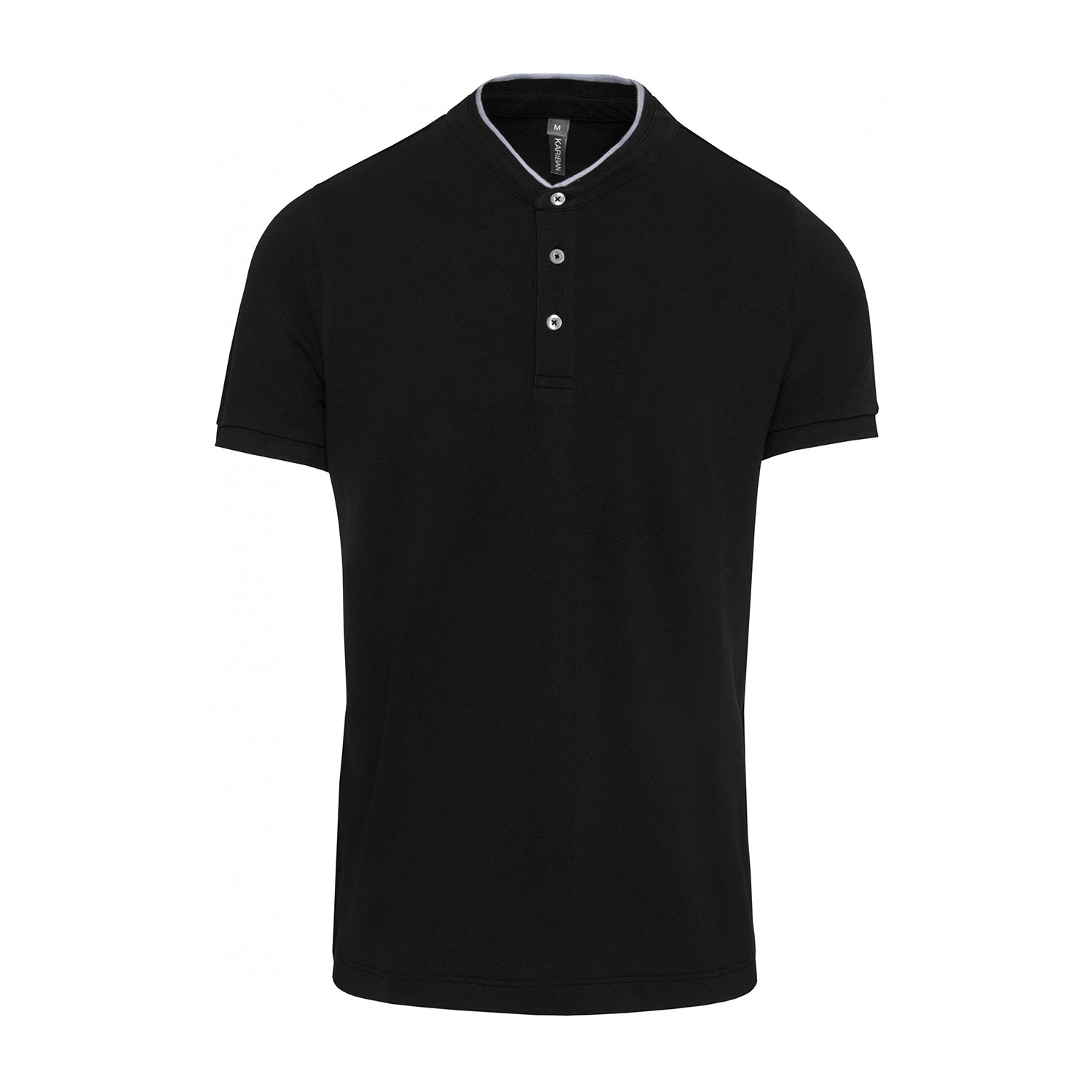 Polohemd Kurzarm, Maokragen mit farbigem Strickbündchen, schwarz/oxford grau