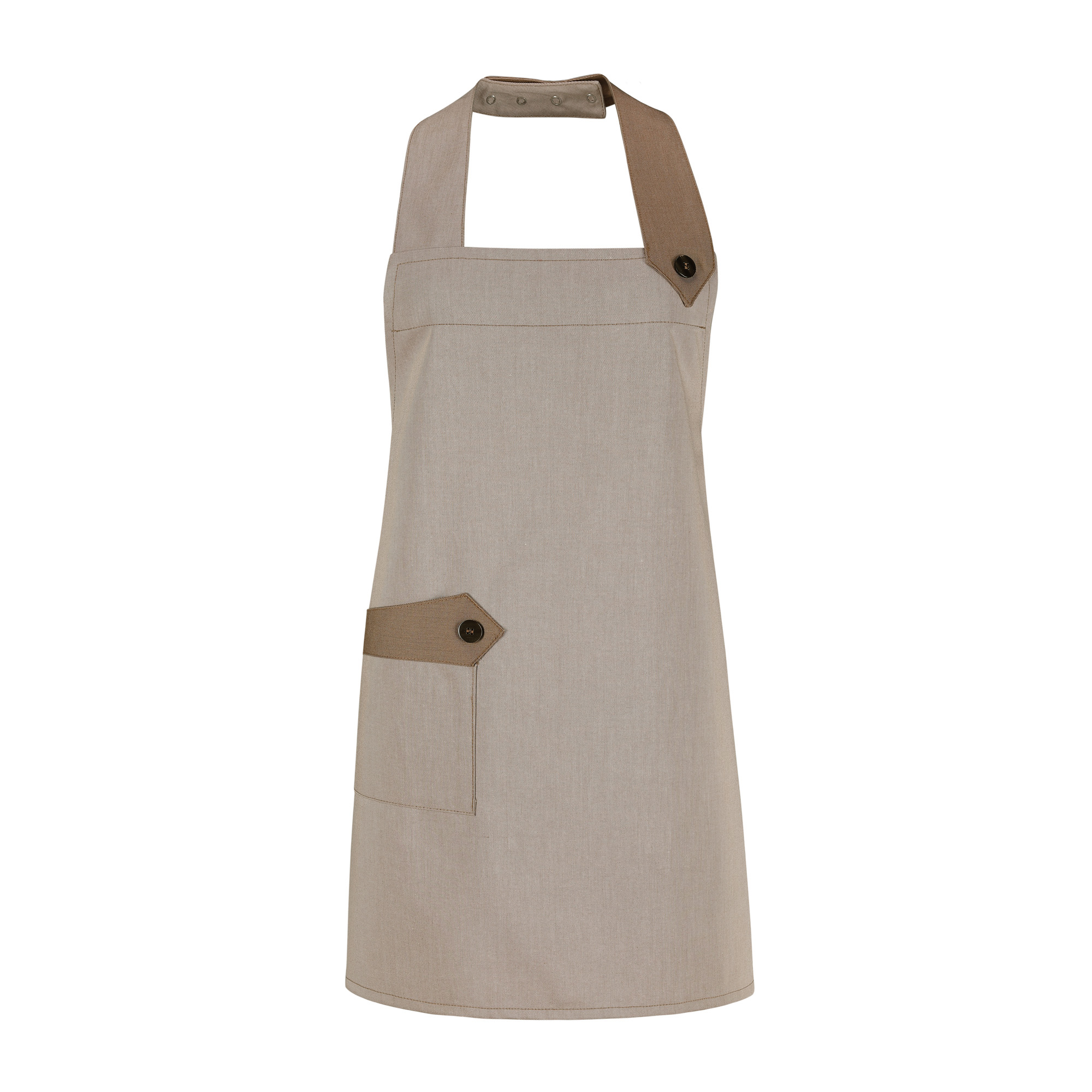 Latzschürze Emma 100 x 70 cm, Jeanslook sand mit linkem Nackenband und