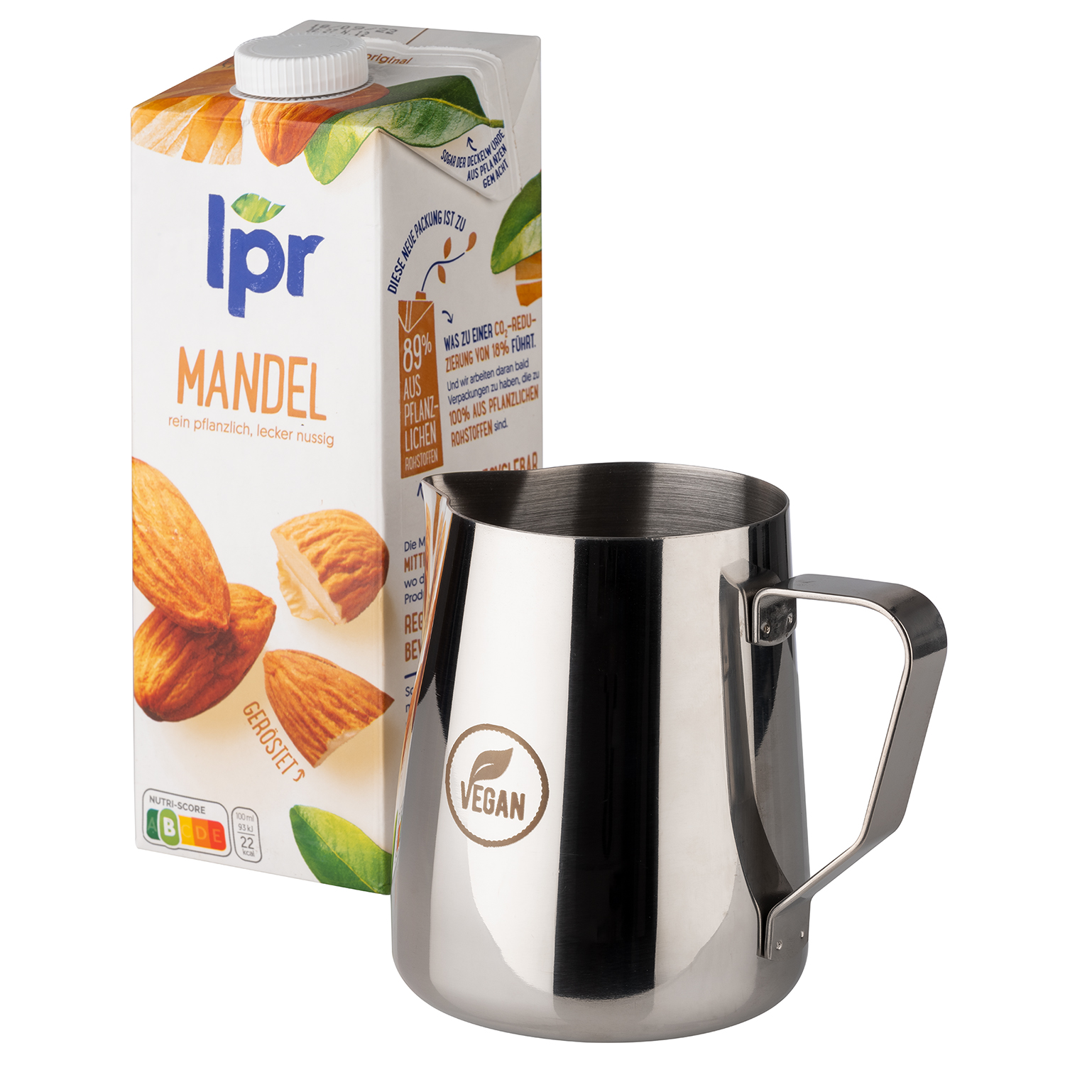 Milch- / Universalkanne  Ø 10,5 cm, H: 13 cm, 0,8 Liter, mit Gravur "VEGAN"