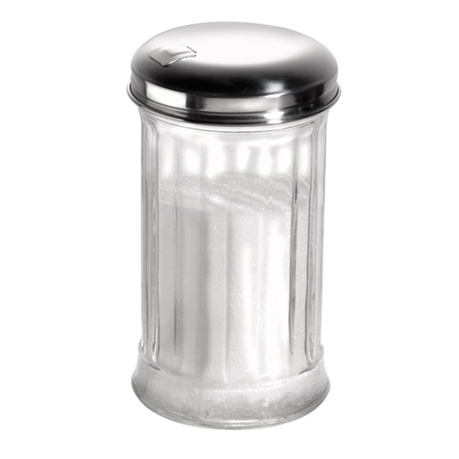 Zuckerdosierer Ø 7,5 cm, H: 13,5 cm, 320 ml, Behälter aus Glas, Schraubdeckel aus Edelstahl