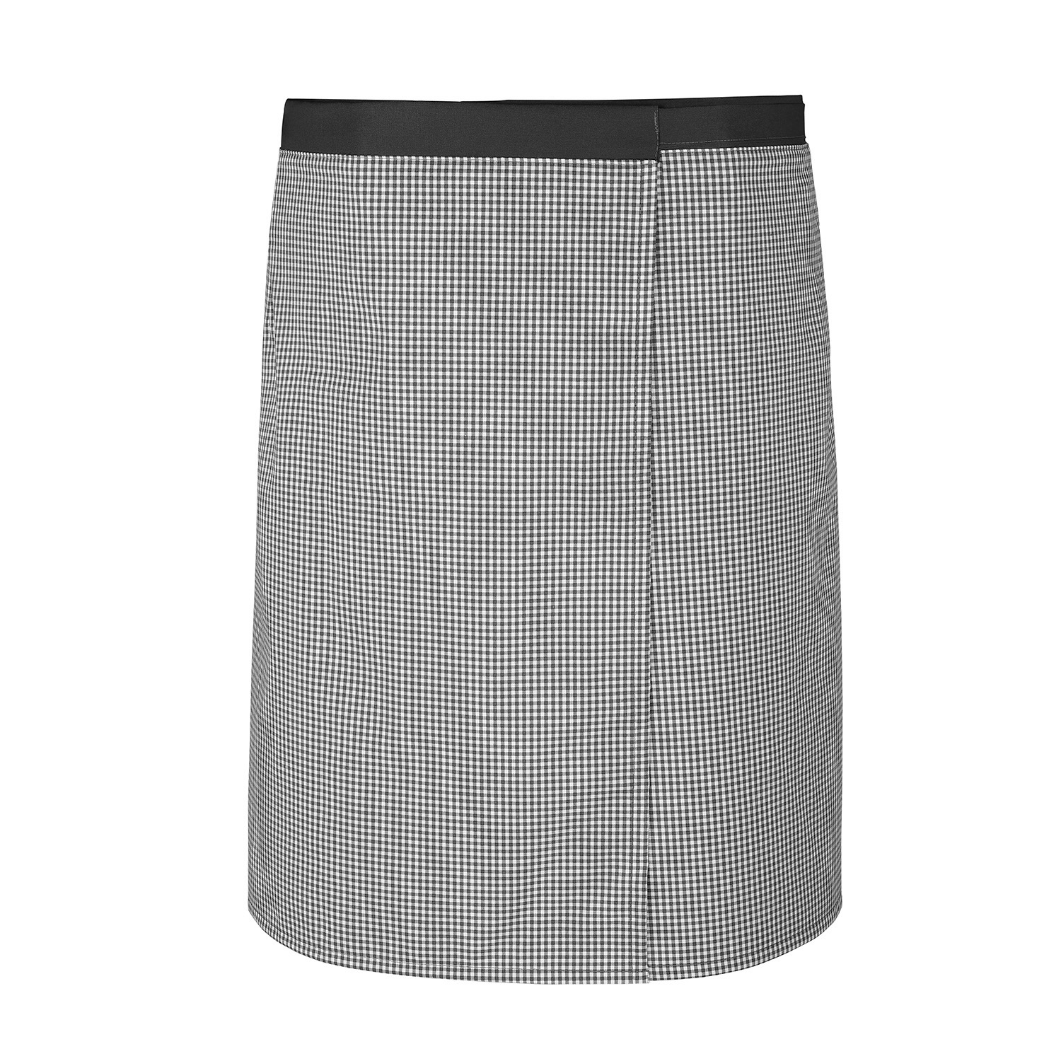 Wickel-Bistroschürze 145 x 60 cm, pepita schwarz/weiß mit Bund und Bindebändern in schwarz