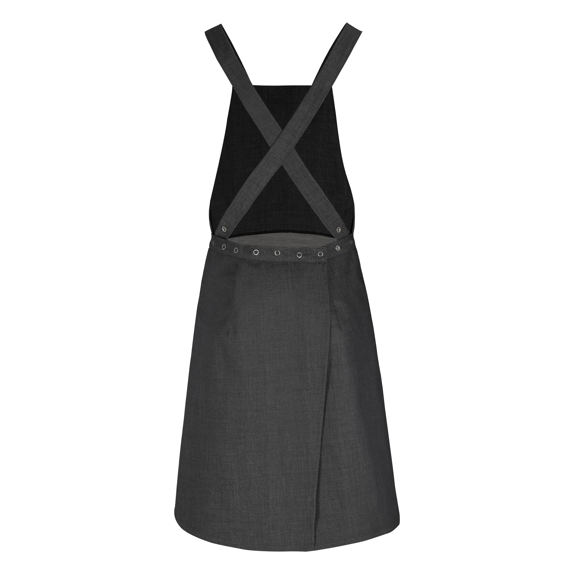 Rock-Trägerschürze 90 cm, Jeanslook anthrazit, gekreuzte Bindebänder im Rücken,
