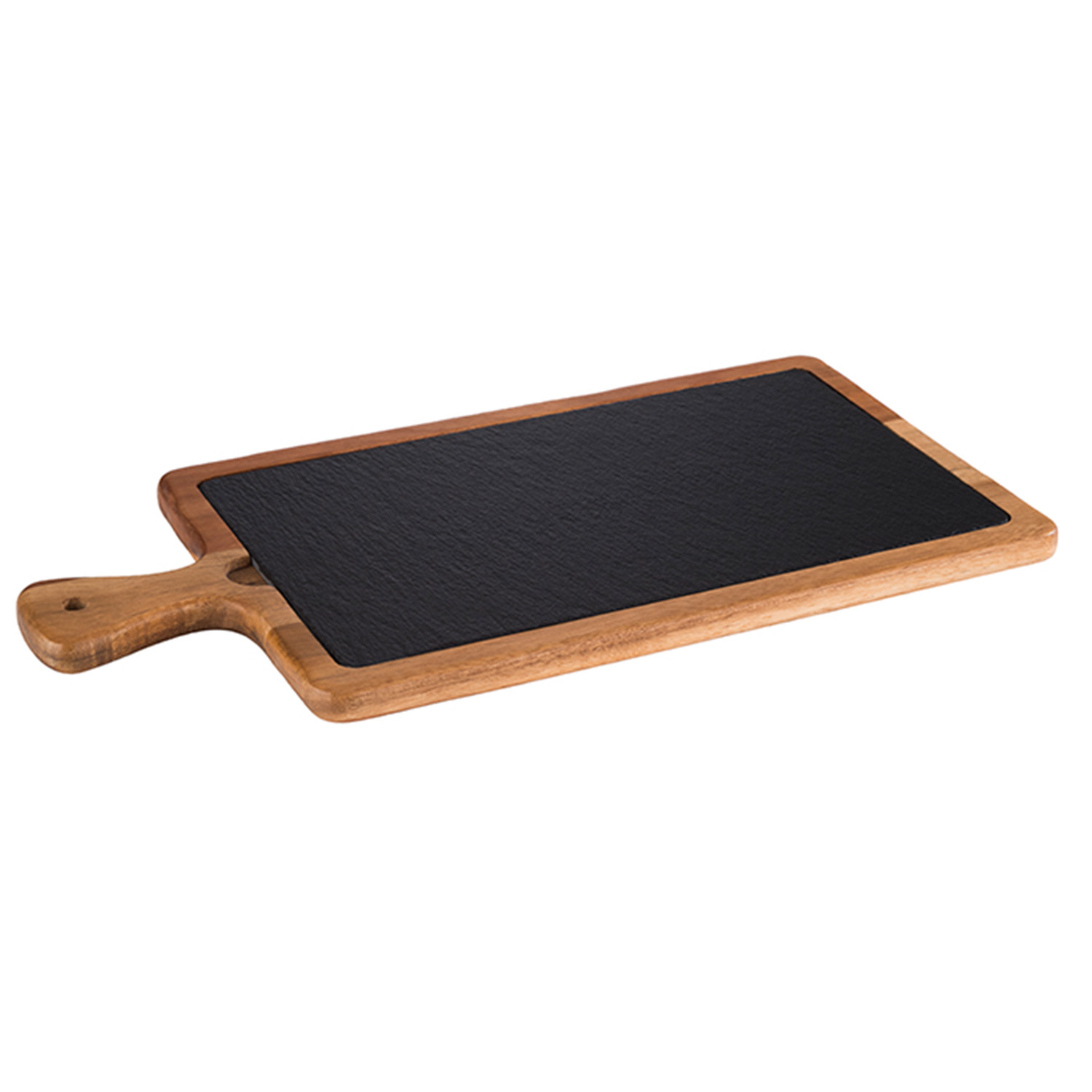 Servierbrett, 2-teilig 33 x 20 cm, H: 2 cm Akazienholz, Naturschiefer, Griff: 8 cm