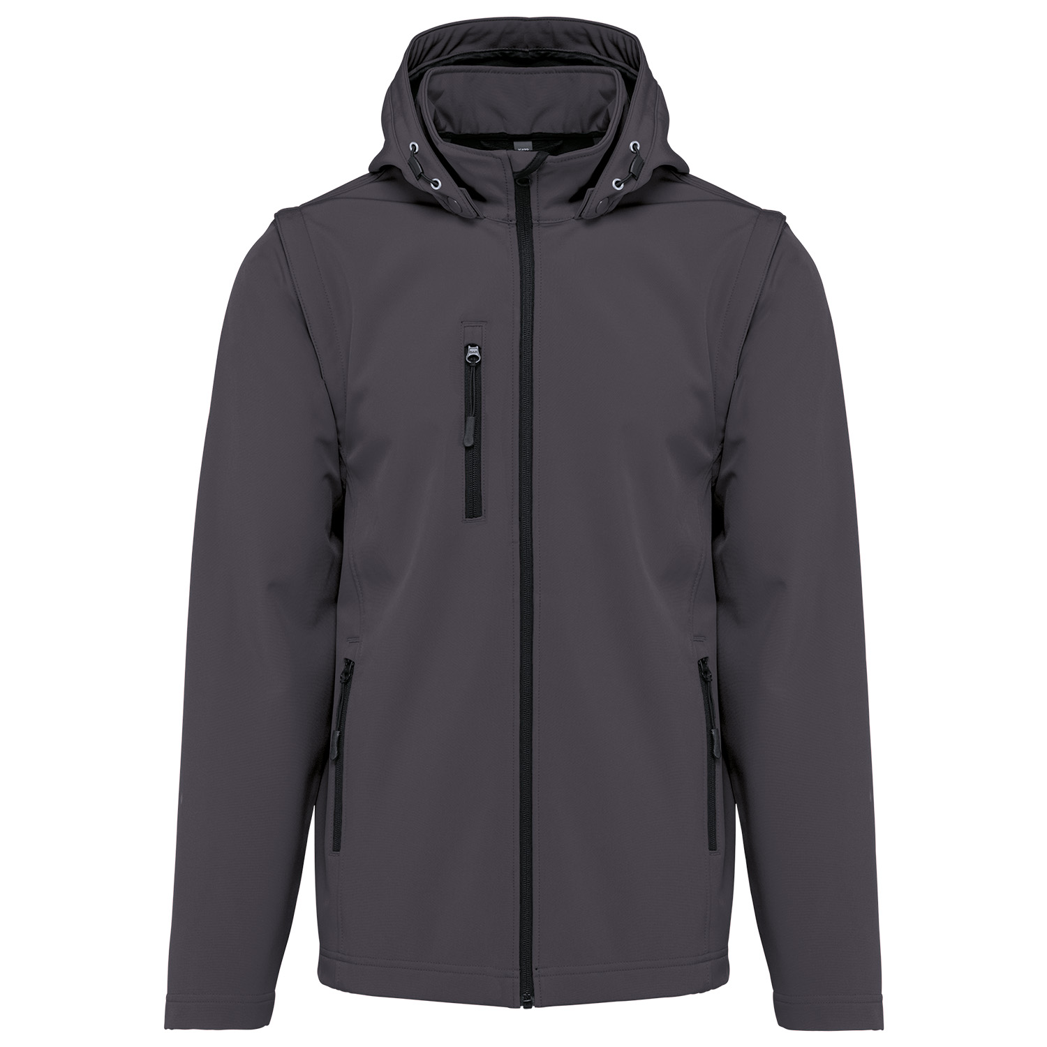Unisex-Softshell-Jacke, 3-lagig mit Kapuze und abnehmbaren Ärmeln, titanium