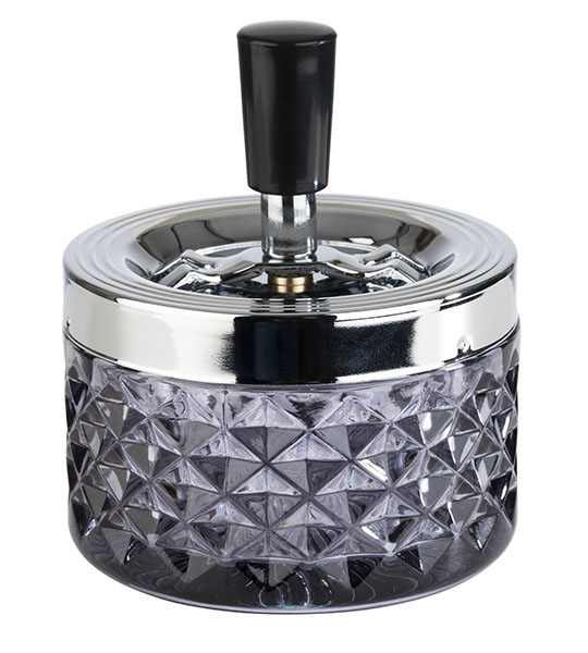 Drehaschenbecher -PUSH- Ø 9,5 cm, H: 11 cm Glas, dark grey, glänzend