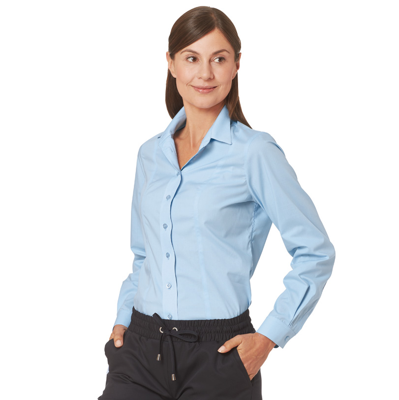 Damenbluse Nora Stretch, Langarm, hellblau