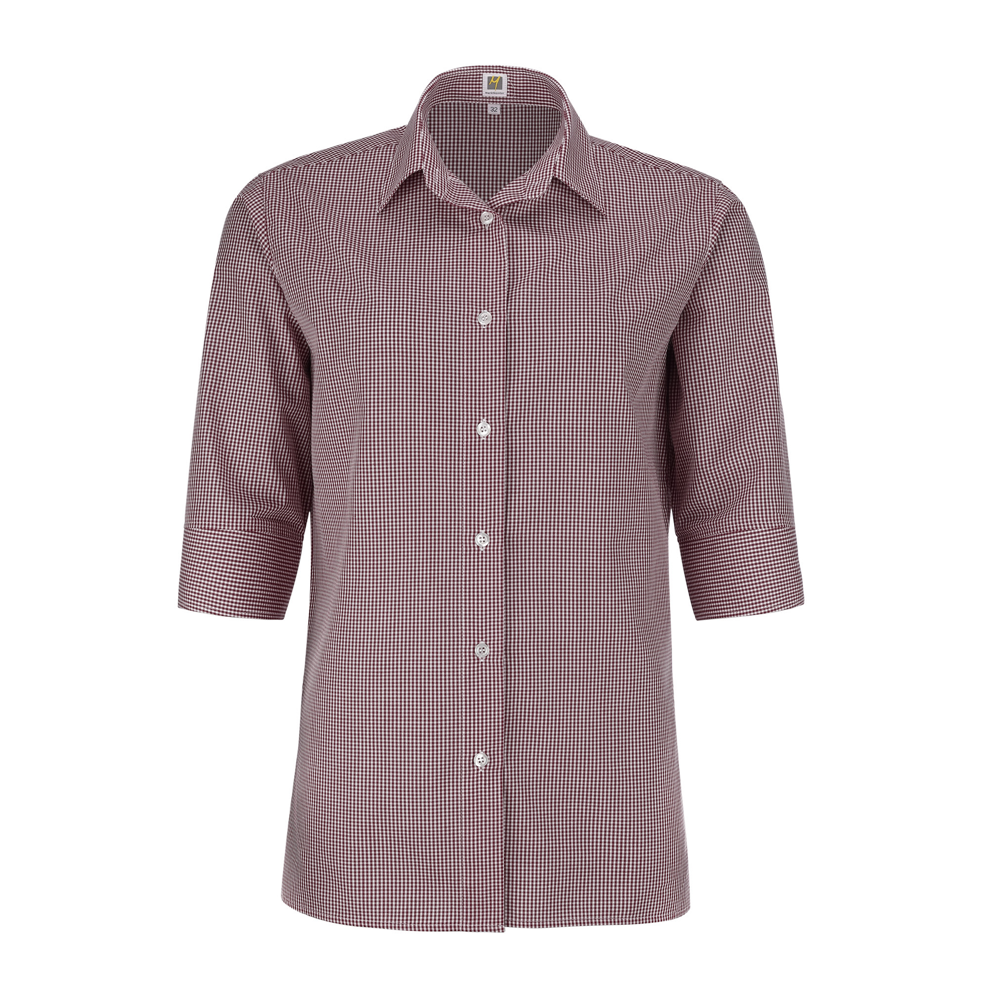 Damenbluse Antonia , 3/4 Arm, bord.-kar. untailliert