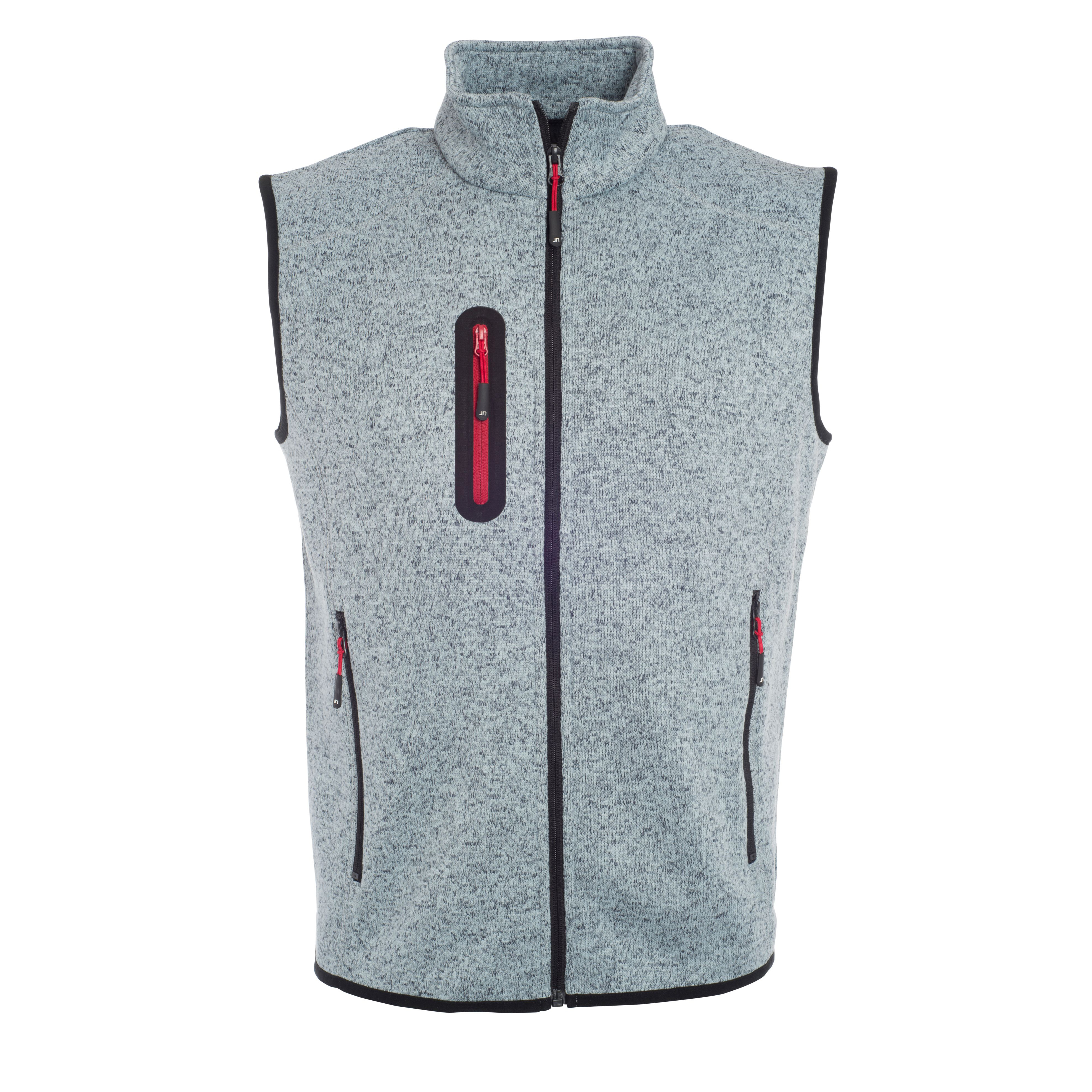 Herren-Strickfleece-Weste, light-grey-melange red