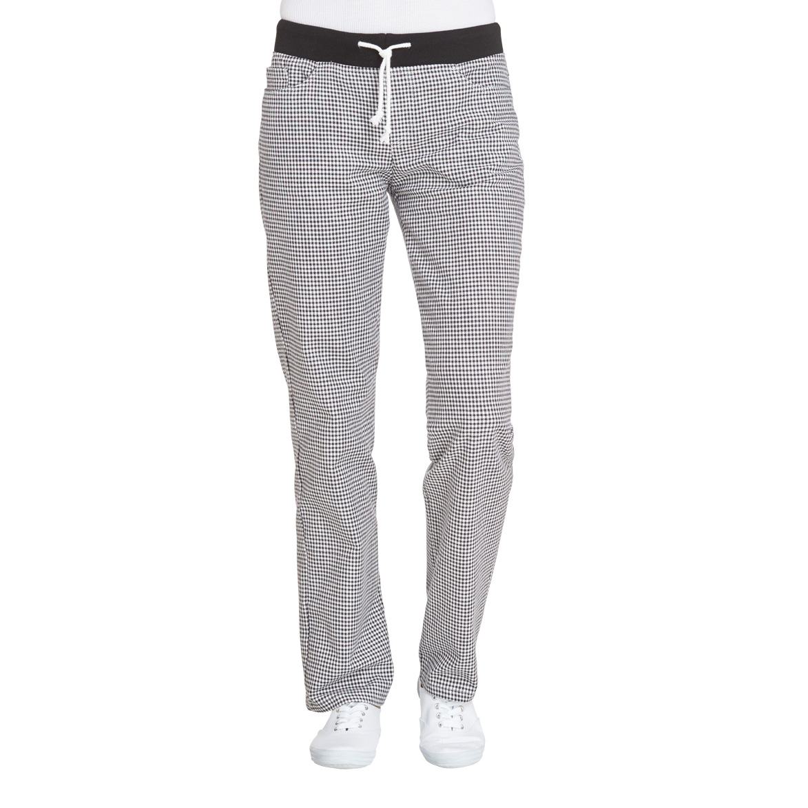 Damen Bäcker-/Kochhose, Strickbund mit Kordelzug, pepita schwarz-weiß