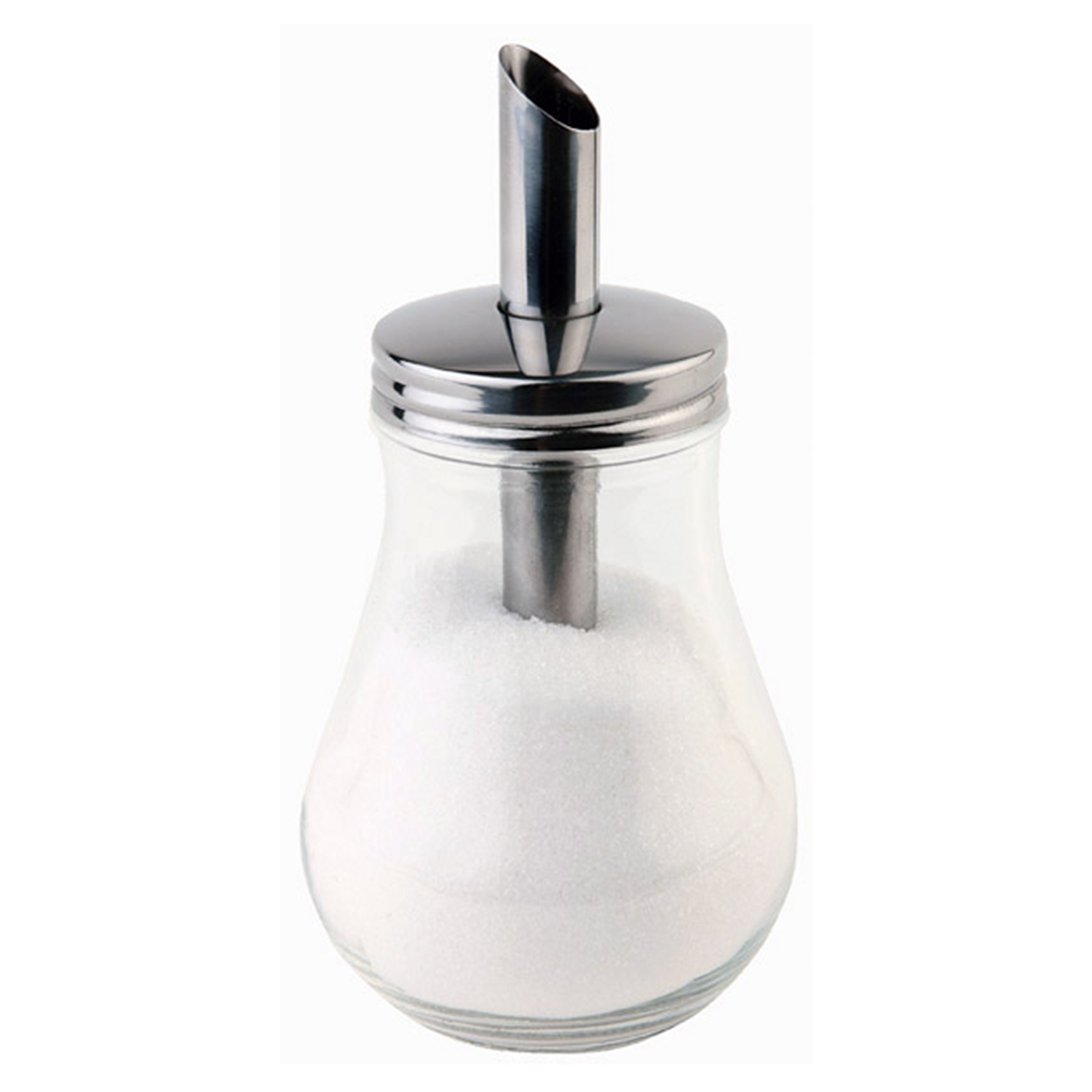 Zuckerdosierer Ø 8 cm, H: 15 cm, 250 ml Behälter aus Glas, Schraubdeckel aus Edelstahl