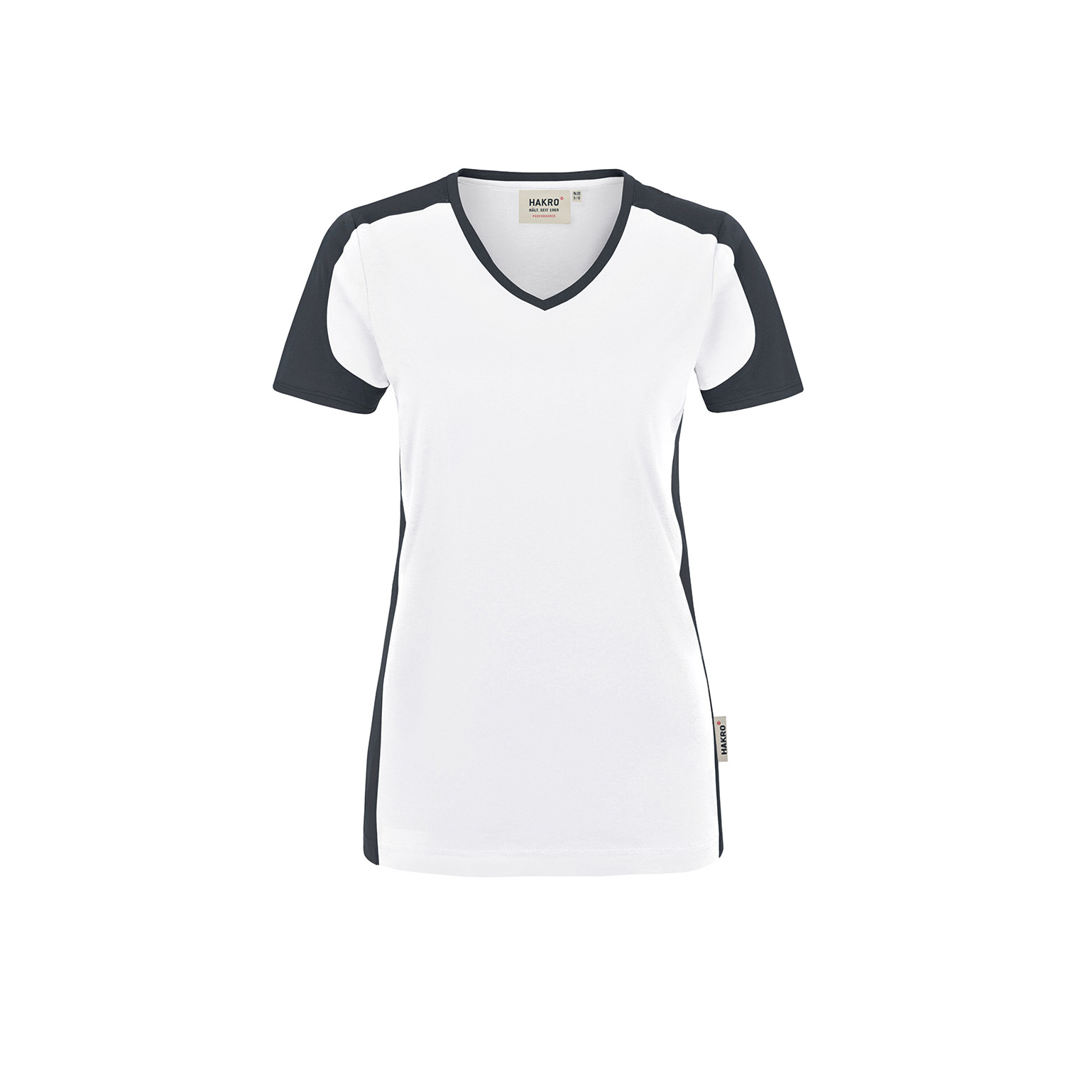 *Auslauf 2026*Woman-V-Shirt Contrast, weiß/anthrazit