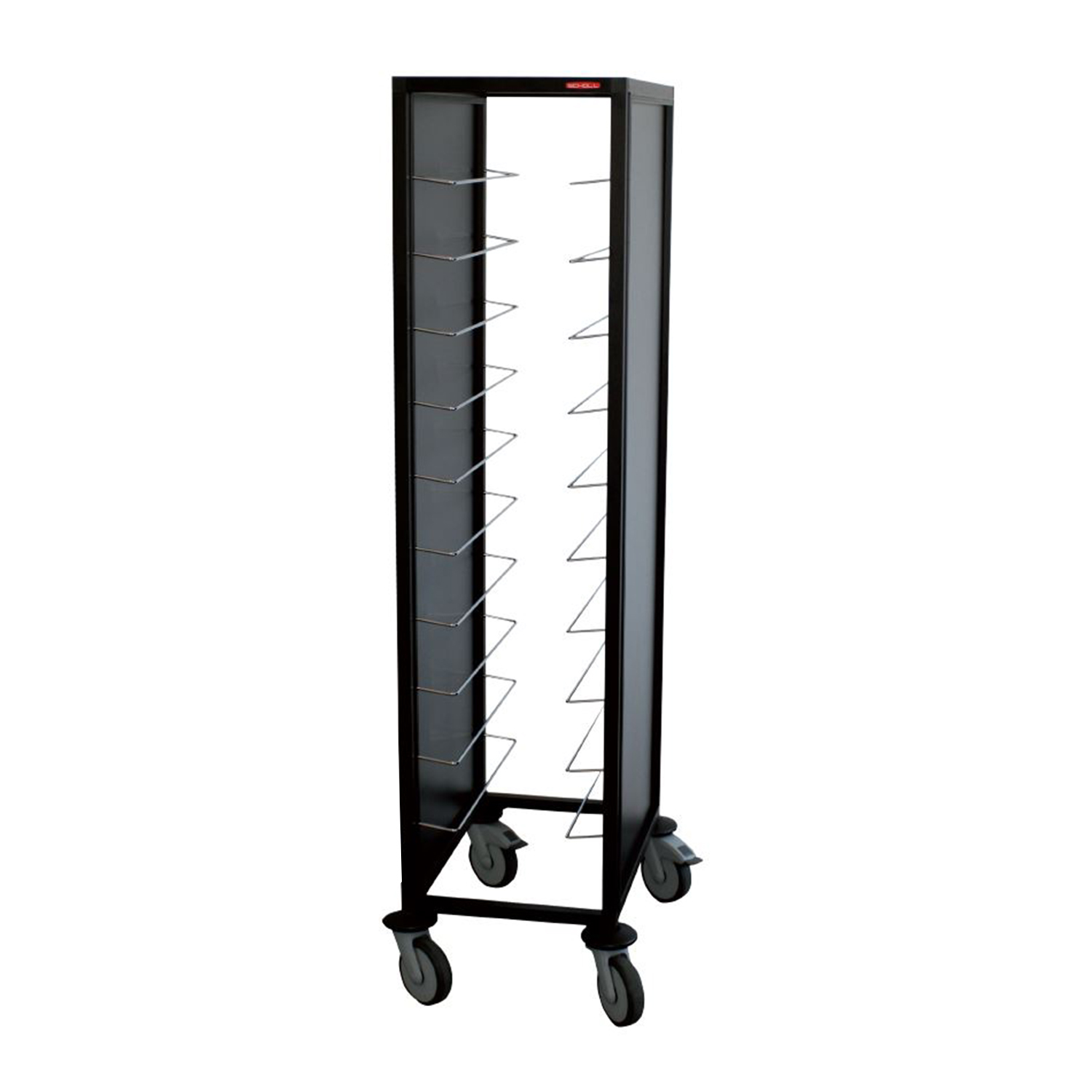Tablettwagen MK9 für 1 Tablett 460 x 360 mm im Längseinschub, komplett schwarz (Gestell+Seitenwände)