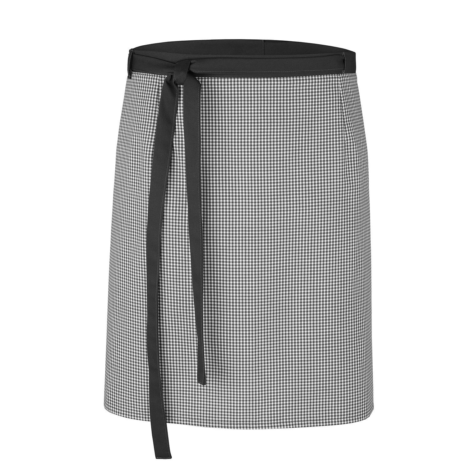 Wickel-Bistroschürze 145 x 60 cm, pepita schwarz/weiß mit Bund und Bindebändern in schwarz