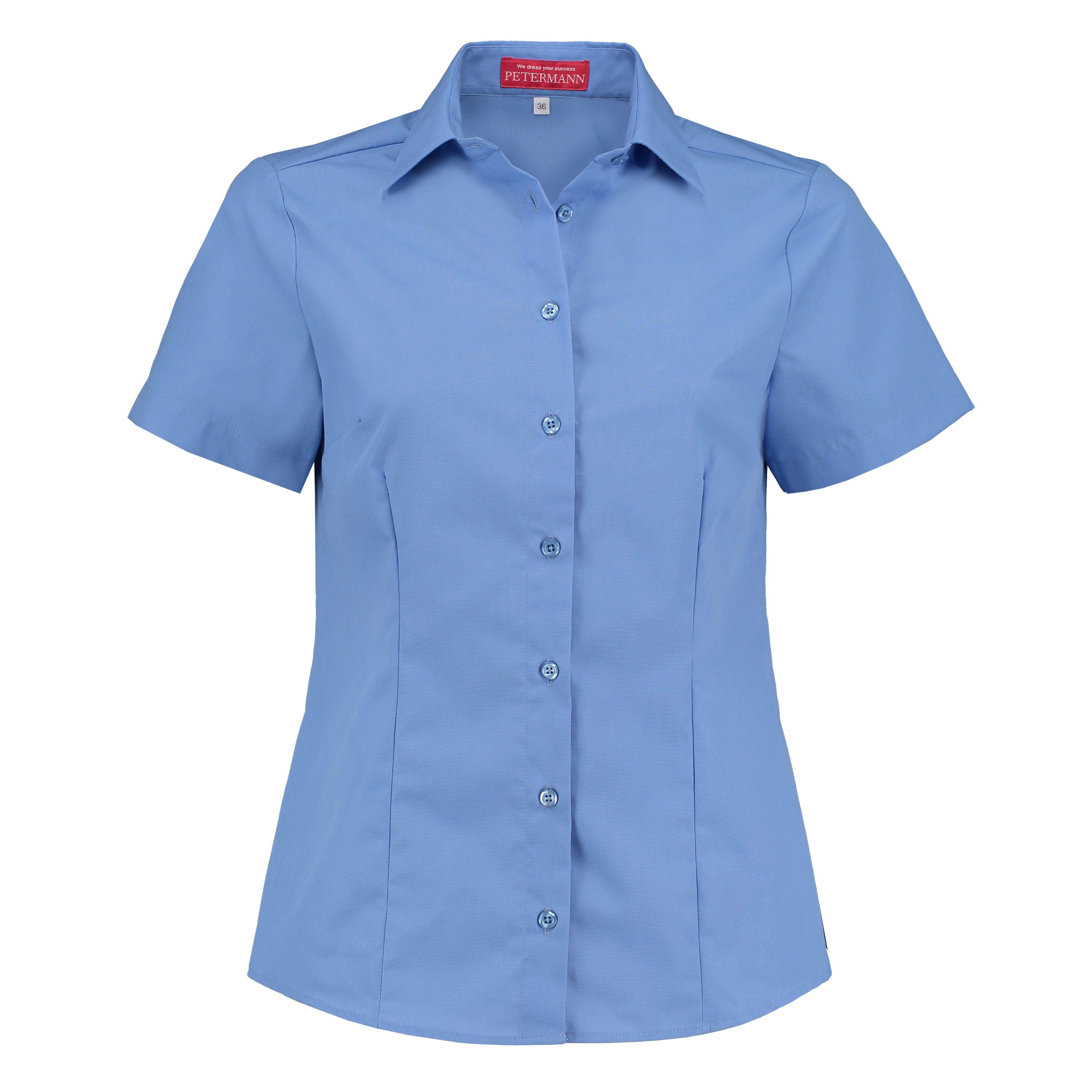 Damenbluse Verona, Kurzarm, tailliert, mittelblau