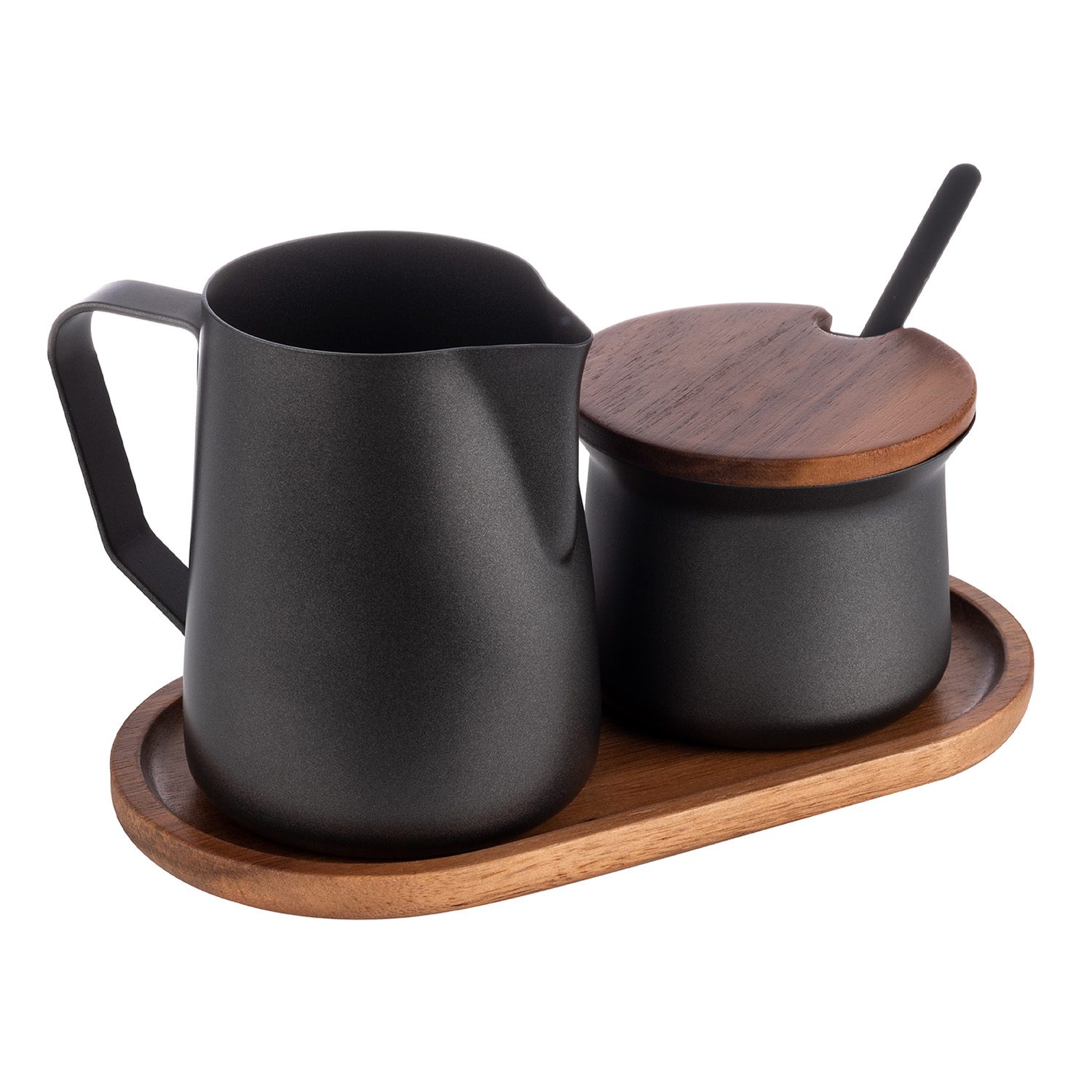 Milch- und Zucker-Set, Akazienholz, Edelstahl